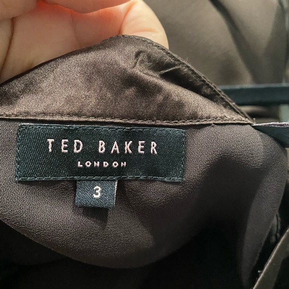 Ted Baker  Brown Silk Chiffon Vintage Spaghetti Straps Mid Length Dress - Picture 10 of 12